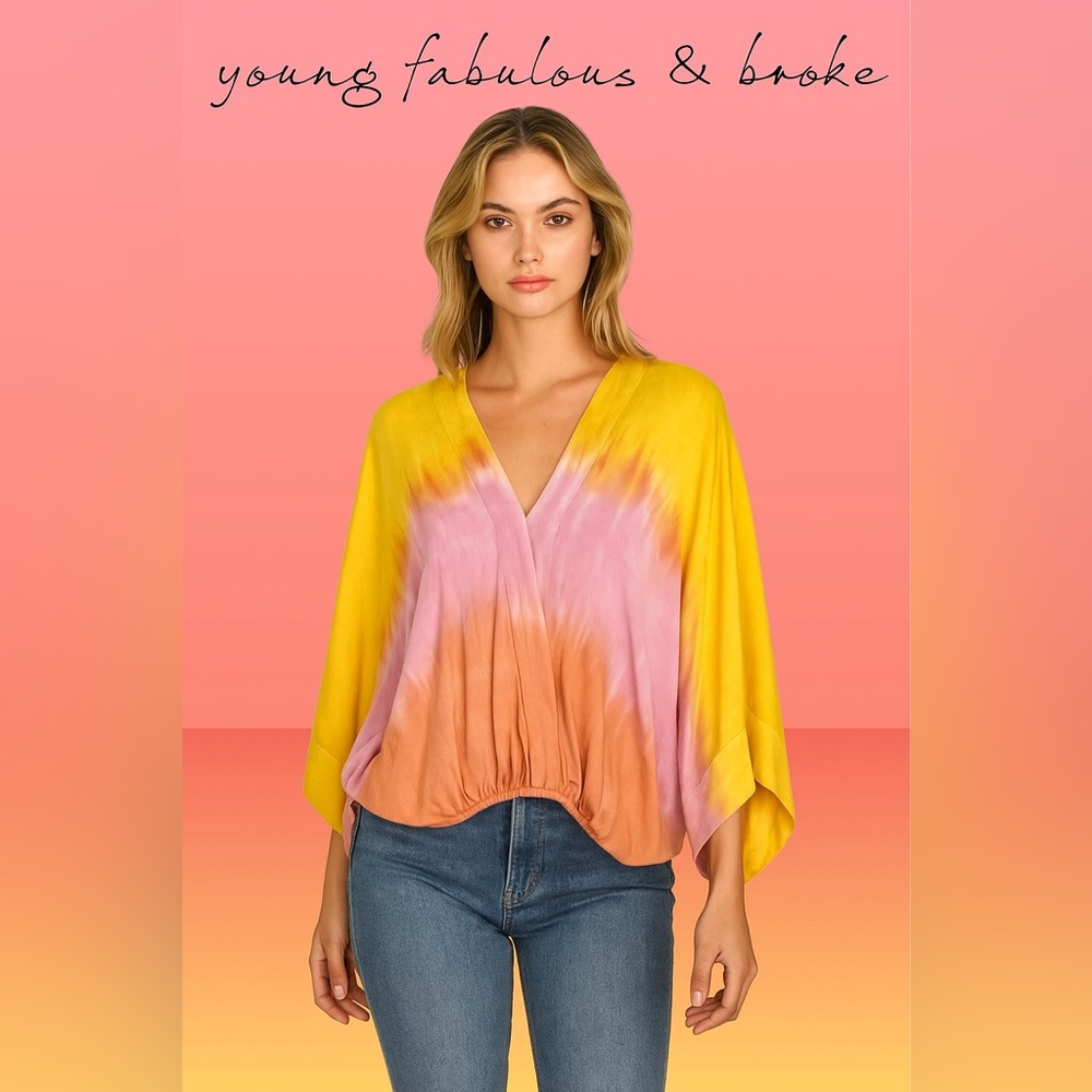 🛍️SALE🛍️ Young Fabulous & Broke Women’s Tia Top Tie Dye Surplice Kimono Blouse
